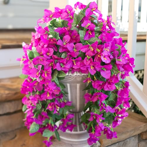 2 PCS Bougainvillea Artificial Hanging Flowers Plants for Outdoors, Purple - color: Purple