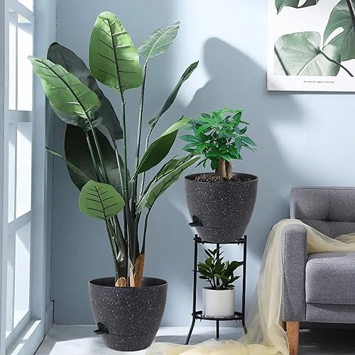 UOUZ 12inch 2Pack Large Self Watering Planters, Plastic Plant Pots with 60oZ Removable Deep Reservoir and Multi Mesh Drainage Holes for Indoor Outdoor Garden Plants and Flowers, Black Speckles - color: Black Speckles