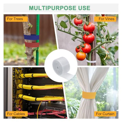 M METERXITY 1-Roll Garden Plant Tape, 33 ft x 0.5 in Garden Hook and Loop Plant Ties Multi-Purpose Use Adjustable and Reusable Twist Wire Tape for Plants/Flowers/Vines [White] - color: White, size: 33 ft x 0.5 in