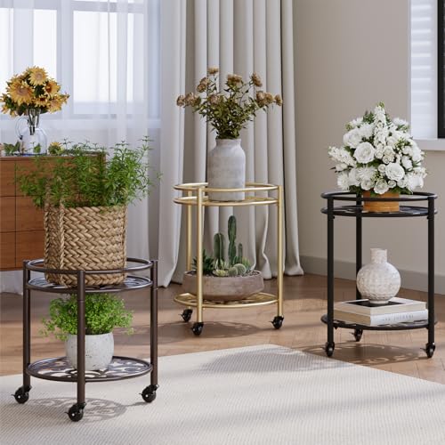 2 Tier Heavy Duty Rolling Plant Stand, 2 Pack Coffee - color: 2 pack coffee