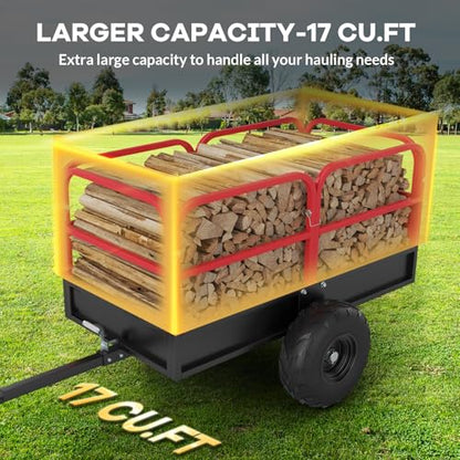Garvee Heavy Duty Dump Trailer Cart for Lawn Tractor & ATV, 1700 Lbs Capacity 17 Cubic Feet with Removable Sides, Pull Behind Utility Garden Trailer for Yard Work - size: Style A