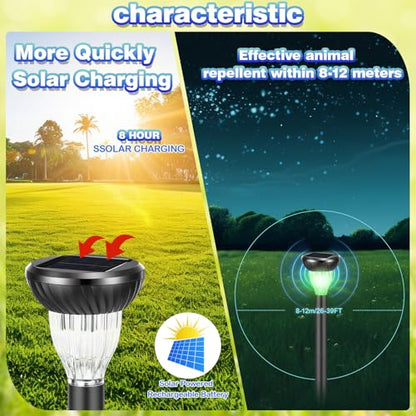 6 Pack Solar Ultrasonic Animal Repellent with RGB Color-Changing Lights, 360° Sonic Pest Deterrent for Outdoor Lawn & Garden, Solar Powered Mole, Gopher & Snake Repellent Stakes - style: Round Style