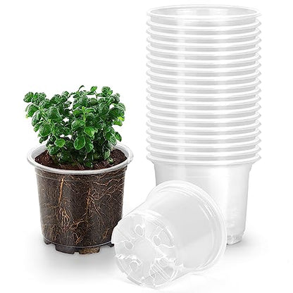 OUPSAUI 20 Pack 6 Inch Clear Nursery Pots for Plants, Clear Plastic Plant Pots with Drainage Holes, Flexible Nursery Pots Variety Pack, Seedling Planter Seed Starter Pots (6 Inch) - size: 6 INCH