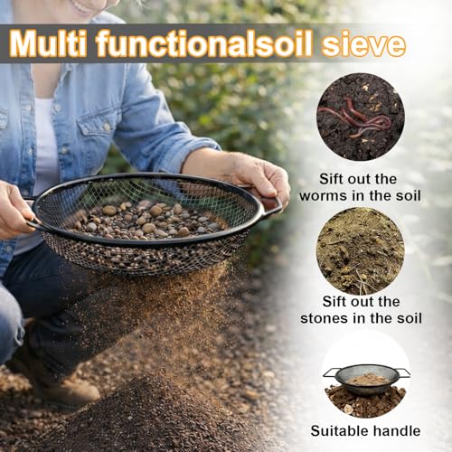 2PCS Soil Sifter for Gardening, Rock Sifter for 5 Gallon Bucket,Compost Sifter Dirt Sifter,Captures Dirt Rocks Sawdust Black Handle Upgrade Version - color: 2Pcs Black