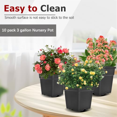 findmall 3 Gallon Square Black Nursery Pots Plant Pots Grow Pots Nursery Container for Planting Soil Plants 10 Pcs - color: Black, size: 3 Gallon