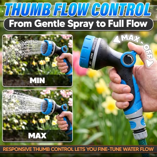 Garden Hose Nozzle, 10 Spray Patterns, Thumb Flow Control, Blue - color: Blue