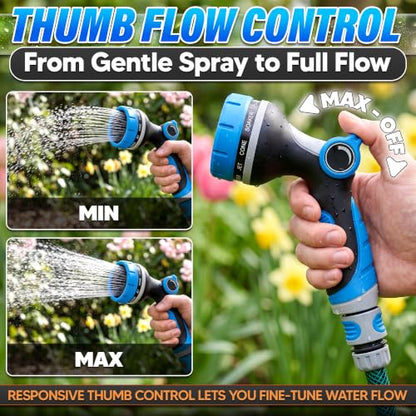 Garden Hose Nozzle, 10 Spray Patterns, Thumb Flow Control, Blue - color: Blue