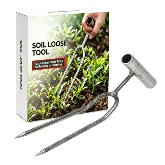 Two-Tine Garden Cultivator for Digging, Aerating Soil, Weeding & Transplanting, Heavy Duty Stainless Steel Loosening Tool with Handle Pipe