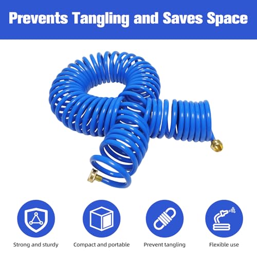 Coil Hose,3/8" EVA Coil Garden Hose 50 FT,Curly Water Hose - color: Blue, size: 50FT