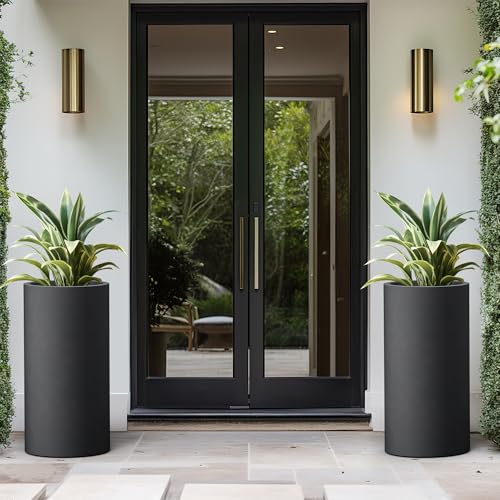 Kante Large Round Column Black Concrete Planter 27.8" Tall, Outdoor - color: Black, size: 27.8“h
