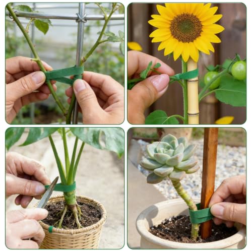 Green Plant Tape, Reusable Plant Ties for Climbing Plants, Adjustable Strong-Grip Plants Ties for Healthy Growth (16.4 ft x 0.6 inch, Green)