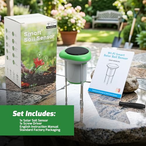 WiFi Soil Moisture Meter, 3-in-1 Smart Soil Tester for EC/Temp/Moisture, Wireless Plant Monitor with App, High Precision Digital Soil Sensor for Indoor Outdoor Garden & Lawn(Solar Powered)