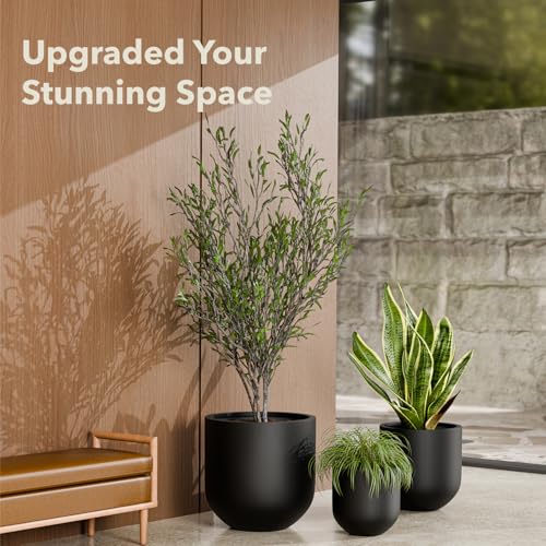 KUTE NEST 12" Premium Arco Fiberstone Patio Planter - Black - color: Black, size: 12"H x 12"D
