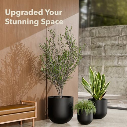 KUTE NEST 12" Premium Arco Fiberstone Patio Planter - Black - color: Black, size: 12"H x 12"D