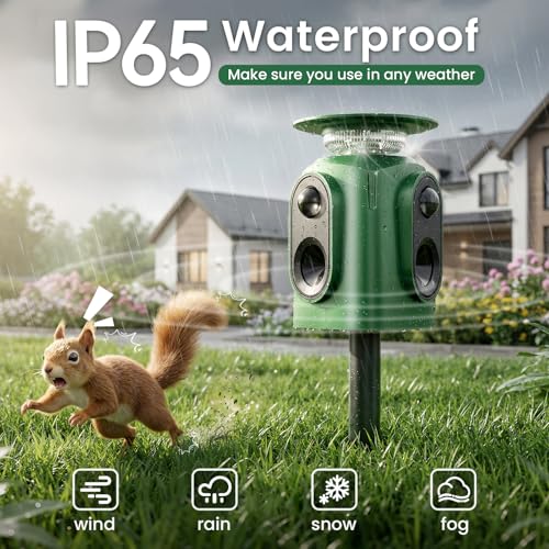 360° Solar Ultrasonic Animal Repellent Outdoor, Deer Repellent Devices, IP65 Waterproof Cat Deterrent for Yard, Effective Repel Squirrel, Rabbit, Dog - Green
