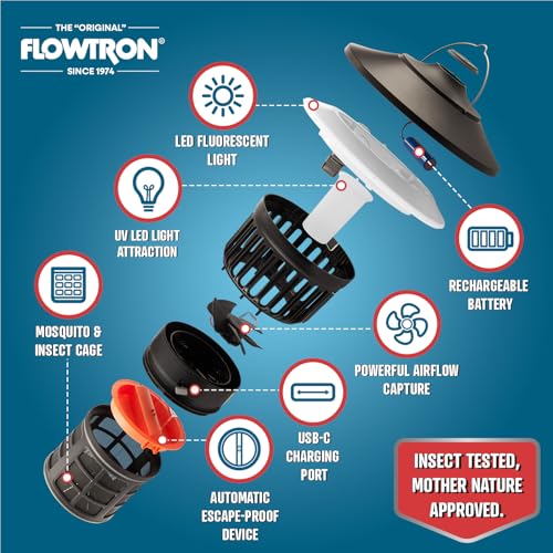 Flowtron 2-in-1 UV Mosquito Trap & LED Lantern, 21000 Sq Ft, Rechargeable
