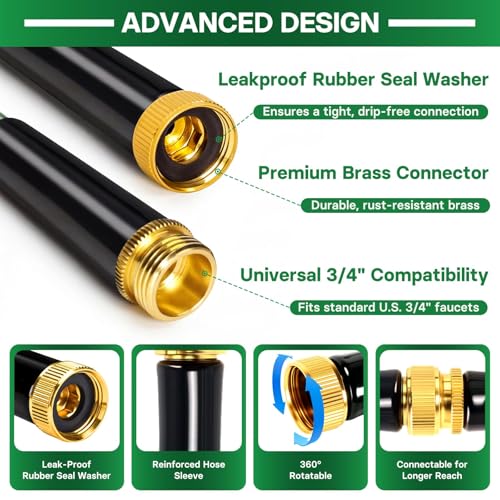 Garden Hose 100 ft Flexible Non-Expandable Water Hose Kink-Free Ultra Lightweight Leak-Proof Durable Portable Wear-Resistant Hoses Pipe with 3/4" Brass Fittings for Outdoor Yard Lawn Car Wash - size: 100FT