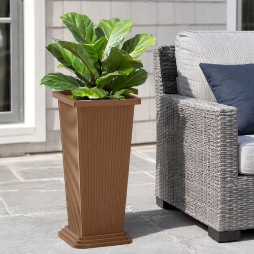 24" Set of 2 Tall Planters for Outdoor Plants, Brown Striped - color: Stripe Brown