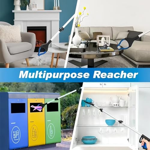 43" Grabber Reacher Tool, Foldable Reacher Grabber Pickup Tool with 360° Rotating Jaw & Magnets, Extra Long Trash Picker Upper Grabber, Lightweight Grabbers for Seniors (Blue)