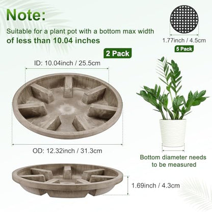 M METERXITY 2-Pack Plant Saucer, 10.04 Inch/25.5 cm Plastic Plant Trays Thicker for Pots/Indoor/Outdoor/Water Drainage and Protection, Flowerpot Drip Tray [Yellow Veins] - color: Yellow Veins