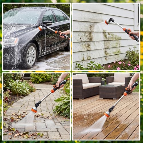 Hushee 4 Pack 18.5-Inch Metal Watering Wand with 180° Rotating Head, 8 Adjustable Spray Patterns & Thumb Control Nozzle – Perfect for Hanging Baskets, Shrubs & Plants, Durable Garden Hose Sprayer