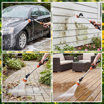 Hushee 4 Pack 18.5-Inch Metal Watering Wand with 180° Rotating Head, 8 Adjustable Spray Patterns & Thumb Control Nozzle – Perfect for Hanging Baskets, Shrubs & Plants, Durable Garden Hose Sprayer
