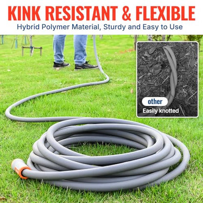 YAMATIC Flexible Garden Hose 5/8" x 60ft, 360° Swivel Handle, Burst 600 PSI - color: Gray, size: 60' (feet) Male to Female with Swivel