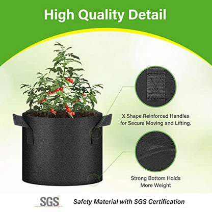 HealSmart 6-Pack 5 Gallon Nonwoven Grow Bags, Aeration Fabric Pots with Handles, Suitable for Garden Fruits, Vegetables and Flowers, Black - color: Black, 6 Pack, size: 5 Gallon
