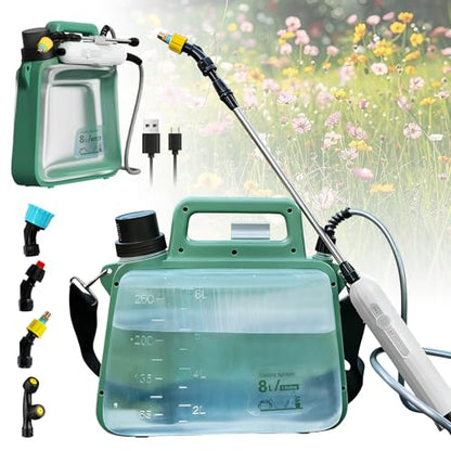 Battery Powered Garden Sprayer 2Gallon,2500mA Electric Weed Sprayer with USB Rechargeable Handle & 4 Mist Nozzles, Adjustable Shoulder Strap,Weed Sprayers for Lawn & Garden - style: Upgraded Version