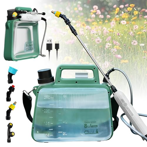 Battery Powered Garden Sprayer 2Gallon,2500mA Electric Weed Sprayer with USB Rechargeable Handle & 4 Mist Nozzles, Adjustable Shoulder Strap,Weed Sprayers for Lawn & Garden - style: Upgraded Version