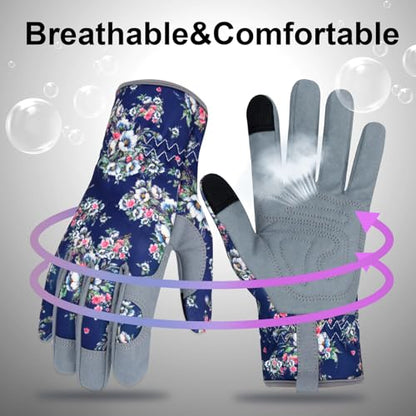 Leather Gardening Gloves for Women Thorn Proof Garden Gloves Touch Screen Working Gloves Gifts,M - color: Blue
