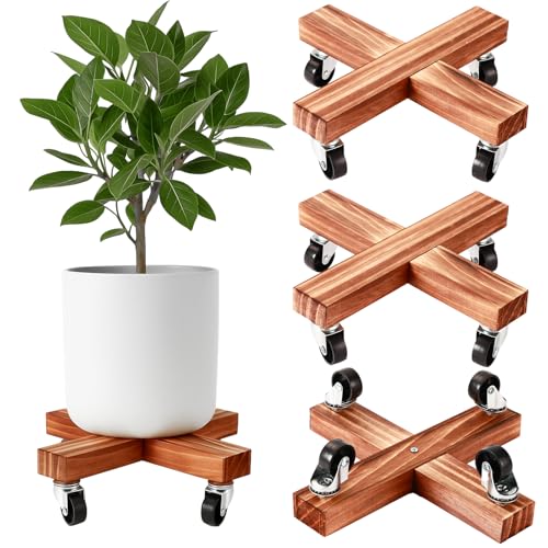 3 Pack Wooden Plant Caddy with Wheels 12 Inch Rolling Plant Stand on Wheels Heavy Duty Plant Dolly for Large Plants Plant Roller with Wheels Planter Wheels Base Indoor & Outdoor, Pine - color: Pine Wood, size: 12" - 3 Pack