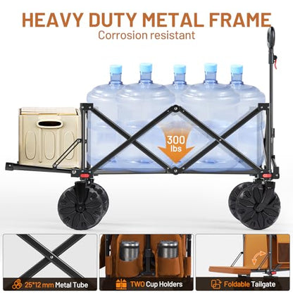 TIMBER RIDGE Heavy Duty Beach Wagon with Tailgate - color: Orange, size: 250L