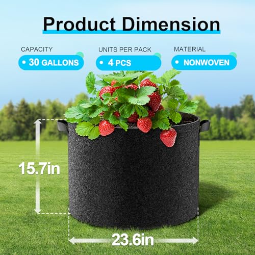 Land Guard 4-Pack Fabric Grow Bags 30 Gallon, Thickened Nonwoven Garden Pots, Growing Bags with Handles, Black - size: 30 Gallon