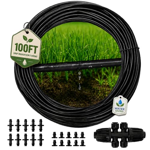 MIXC 1/4" Irrigation Dripline Tubing with Built-In Emitters, 100 Ft Roll - size: 100FT