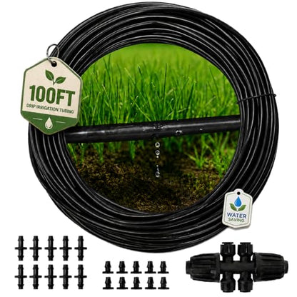 MIXC 1/4" Irrigation Dripline Tubing with Built-In Emitters, 100 Ft Roll - size: 100FT