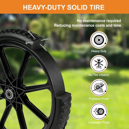 20 Inch Flat Free Wheelbarrow Wheels & Tires, Garden Cart & Wagon, 2-Pack