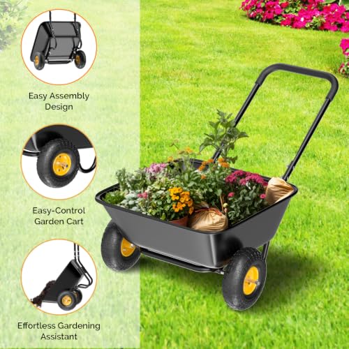 VINGLI Wheelbarrow, Plastic and Steel Wheel Barrel, Garden Cart for Lawn, Gardening, Construction (Black) - color: Black