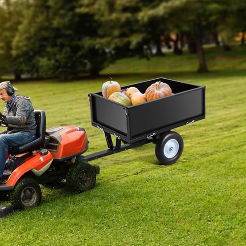 Heavy Duty Steel Dump Cart Trailer, 500 lb / 11.4 Cu Ft Garden ATV Trailer