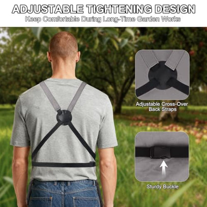 Garden Apron,Harvest Aprons with Drawstring Bag and Pockets for Women and Men,Canvas Fruit Picking Apron - color: Grey