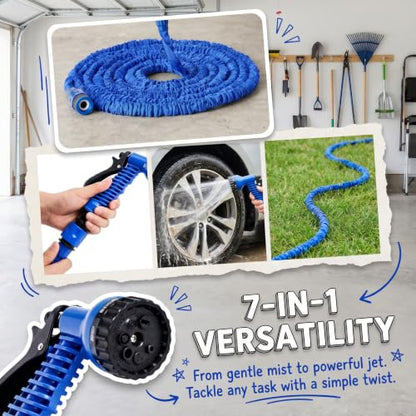 1PCS 50FT Garden Hose, Water Hose Retractable Garden Hose 1/2 and 3/4 Inch Connectors for Gardening Tools Essentials (Blue)