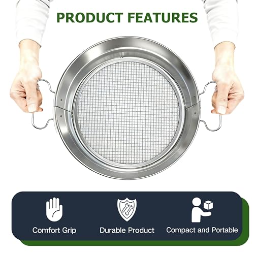Soil Sifter for Gardening with Handles, Rock Sifter Fits 5 Gallon Bucket with 4 Replaceable Screens, Compost Sifter Dirt Sifter, Captures Dirt Rocks Sawdust