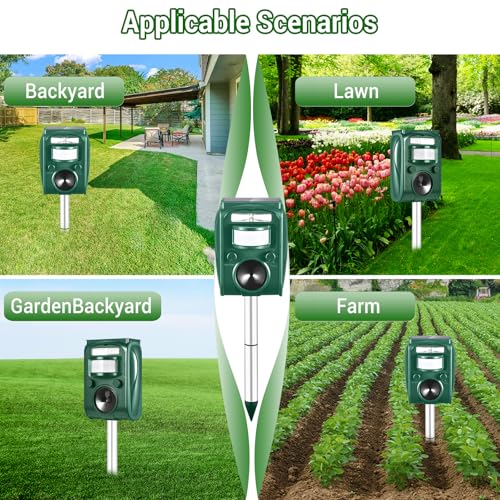 Solar Ultrasonic Animal Repellent Outdoor,Motion Detection & LED Flashing Strobes,Deer Repellent Devices Squirrel Cat Skunk Rabbit Raccoon Deterrent,Keep Critter Coyote Away Yard, Farm, Garden(Green)