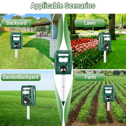 Solar Ultrasonic Animal Repellent Outdoor,Motion Detection & LED Flashing Strobes,Deer Repellent Devices Squirrel Cat Skunk Rabbit Raccoon Deterrent,Keep Critter Coyote Away Yard, Farm, Garden(Green)