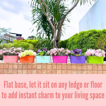 LaLaGreen Hanging Rail Planter (11.2 in, 6 Pack) Colorful Metal Garden Pots - size: Multi-E 11.2" x 6 Pack