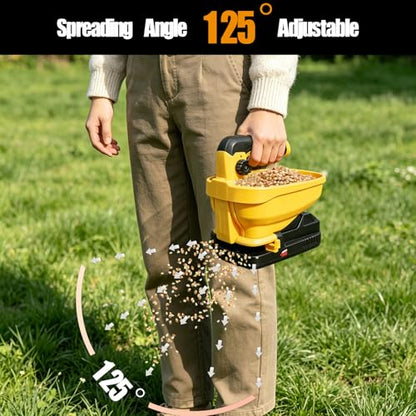 Handheld Power Seed Spreader Compatible with Dewalt 20V Battery, Fertilizer Spreader with 3L Hopper, 125°Adjustabl Opening, Available Year-Round for Grass Seeds, Rock Salt(NO Battery)
