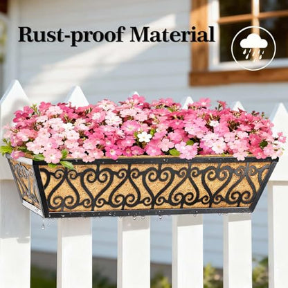 4 Pack 24 Inch Deck Railing Planter Box - Window Boxes Planters with Adjustable Brackets Coco Liners Balcony Planters Railing Hanging for Window Flower Boxes Outdoor Garden Decor - size: 24 Inch