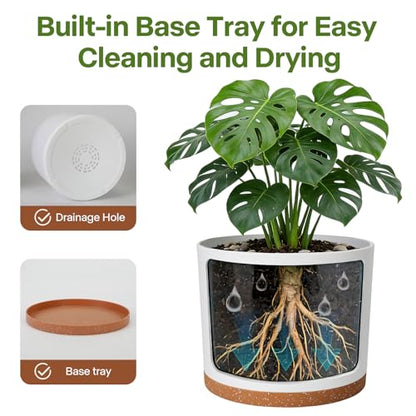 GARDIFE 3 Pack Cylinder Planter Set 10/9/8 Inch White Indoor Plant Pots - color: White-brown
