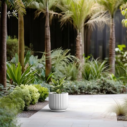 Kante Accent Round Pedestal White Concrete Planter 14" Dia, Outdoor - color: White, size: 14"w x 11.8"h