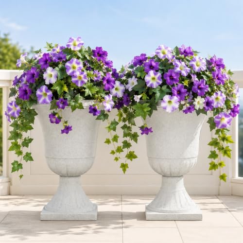 22" Tall Urn Planters Set of 2 Large Flower Pots, Indoor Outdoor Use - color: 22"h-white Terrazzo